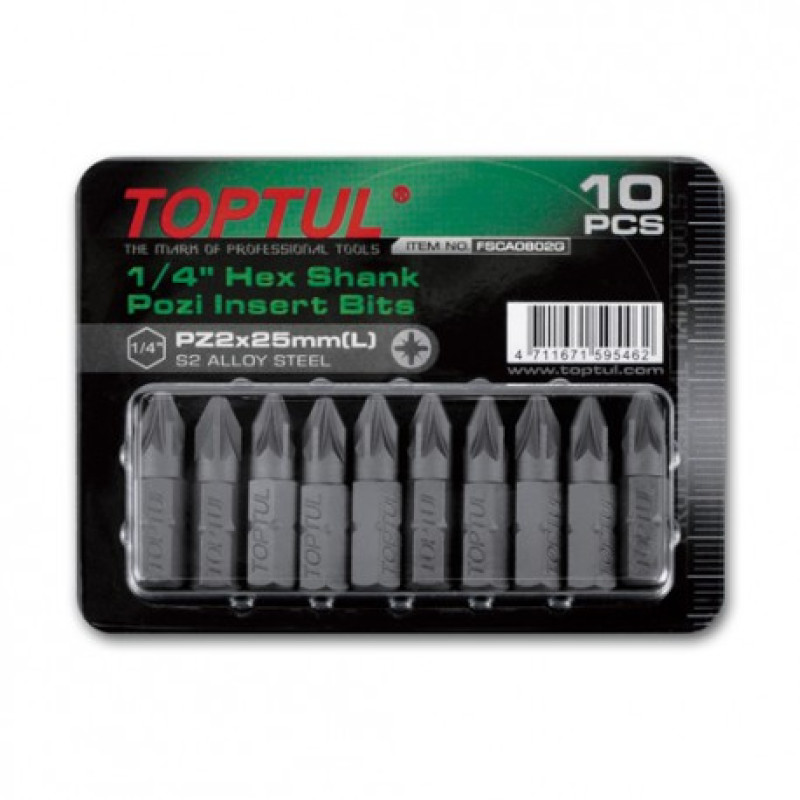 Набор бит 1/4" L25мм PZ2 10ед. на блистере FSCA0802G TOPTUL