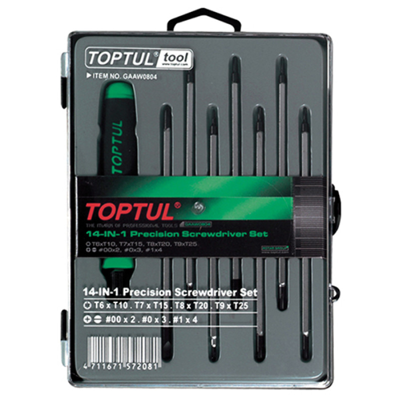 Набор отверток (T6-T25,PH,SL)   14 в 1  TOPTUL GAAW0804