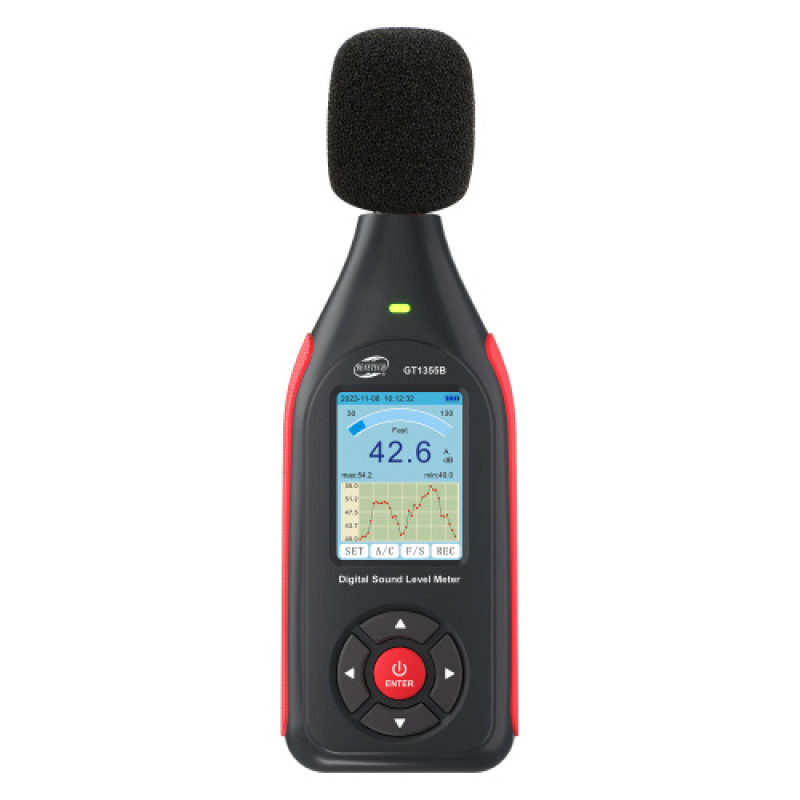 Вимірювач рівня шуму (шумомір) цв дисплей, фільтр А/С, USB BENETECH GT1355B