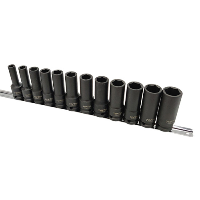 Набор ударных длинных головок 1/2" 12 ед. 8,10,12~19,21,22мм (на планке) GAAQ1614D TOPTUL